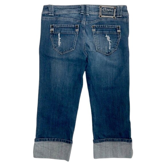 Candies Denim Cuffed Capri Jeans Dark Blue Cropped Stretch Mid Rise Size 11 - Picture 10 of 14